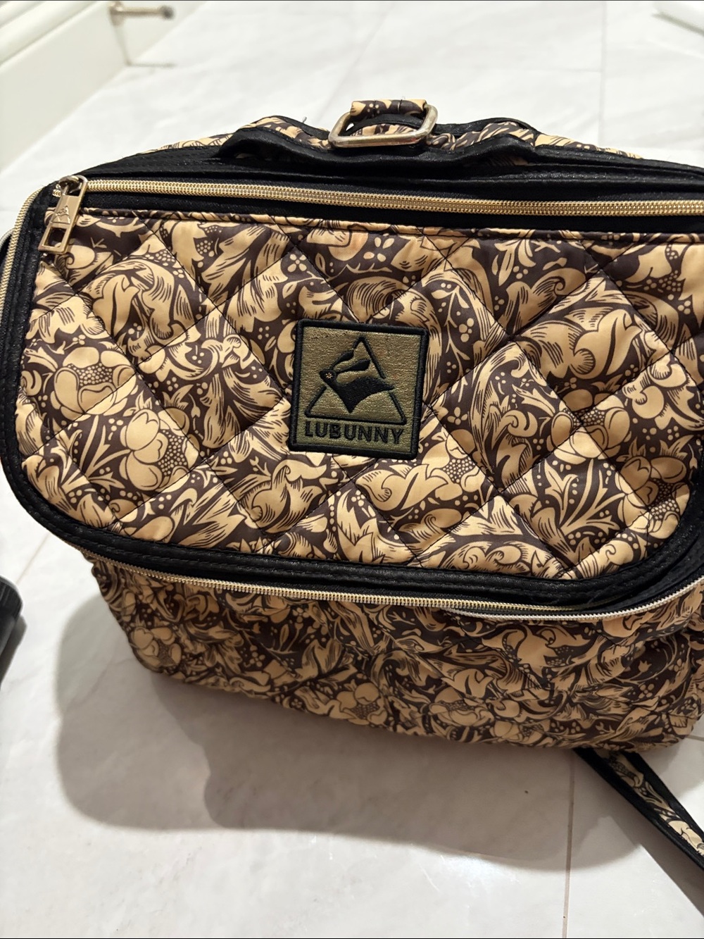 Lesportsac Black Interior Floral Quilted Crossbody with Beige Accents